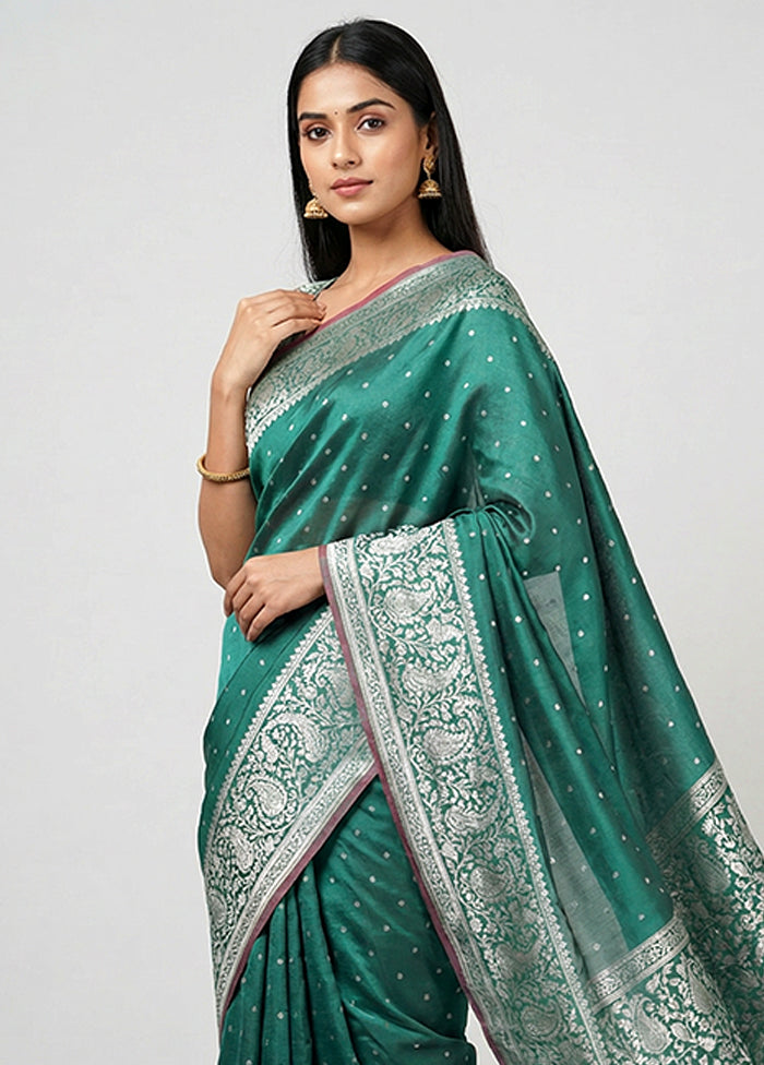 Blue Katan Silk Saree With Blouse Piece