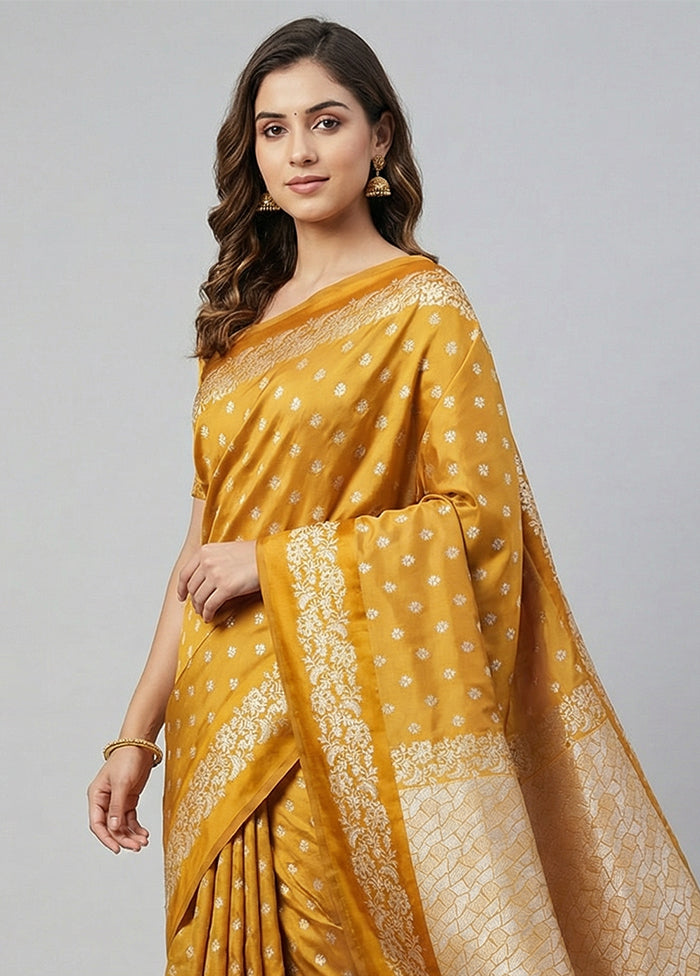 Yellow Katan Silk Saree With Blouse Piece