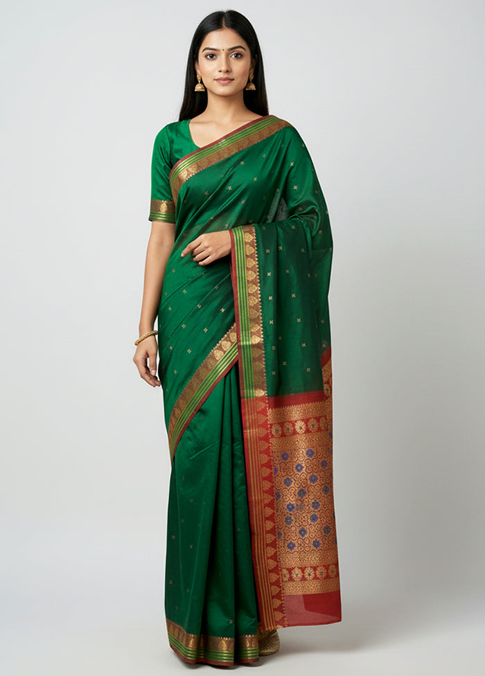Green Kanjivaram Silk Saree With Blouse Piece