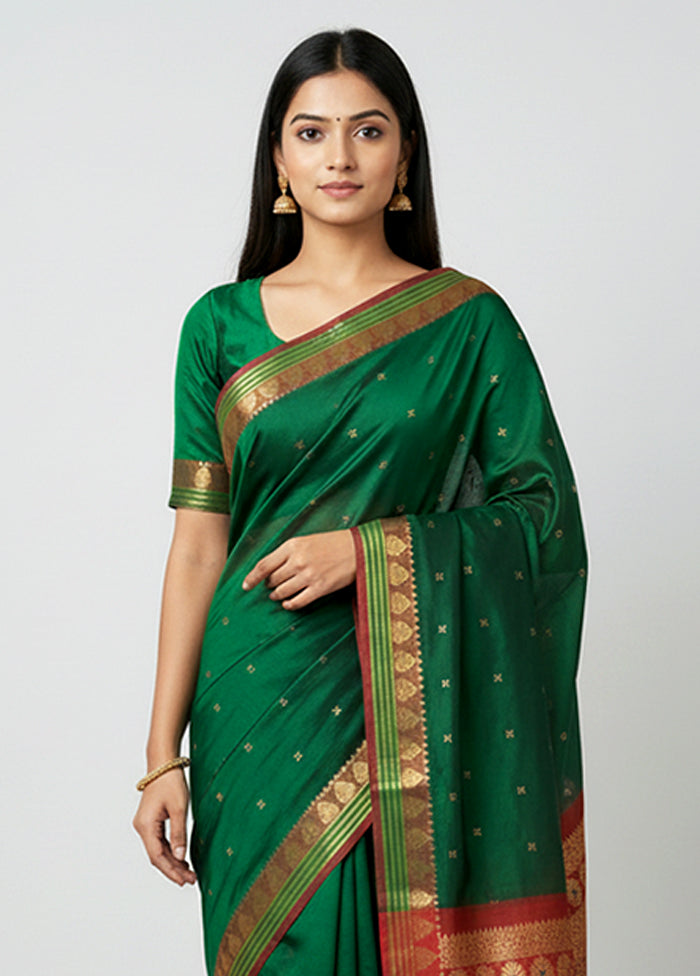 Green Kanjivaram Silk Saree With Blouse Piece