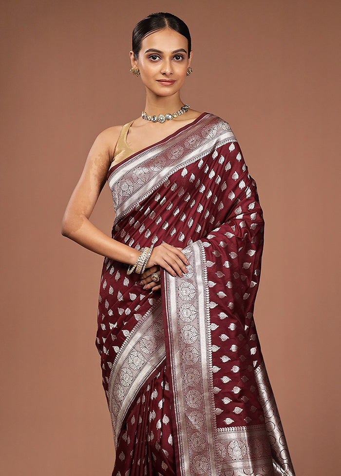 Maroon Uppada Silk Saree With Blouse Piece
