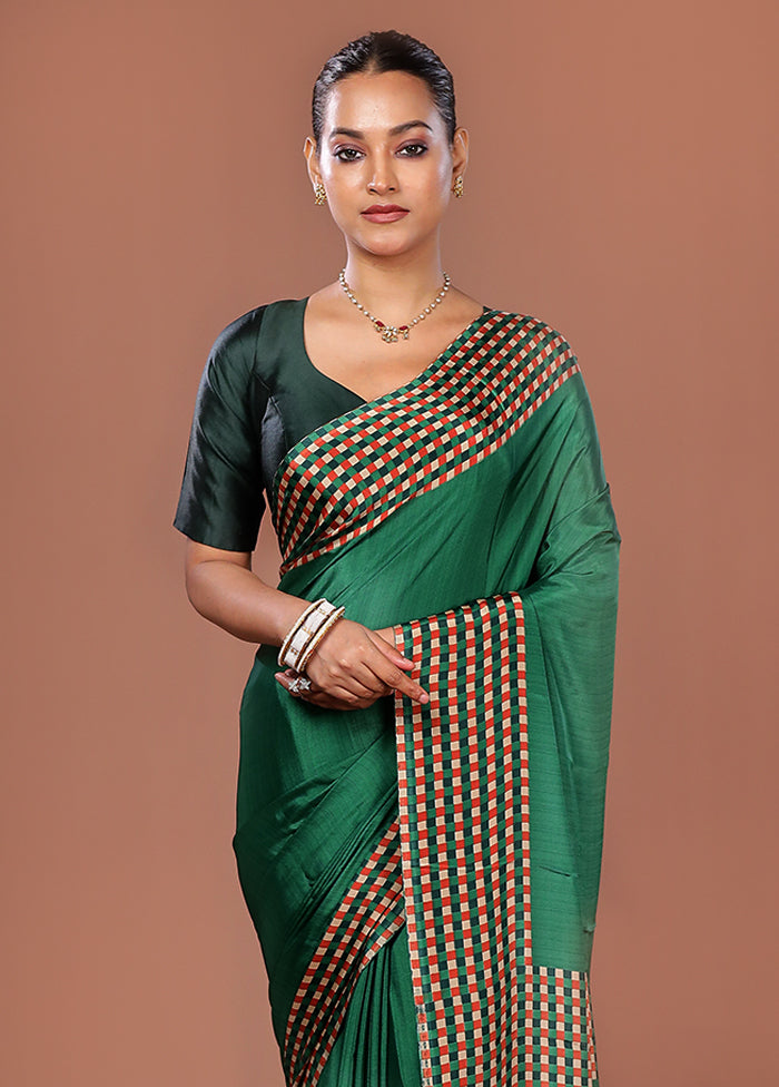 Green Printed Silk Saree Without Blouse Piece