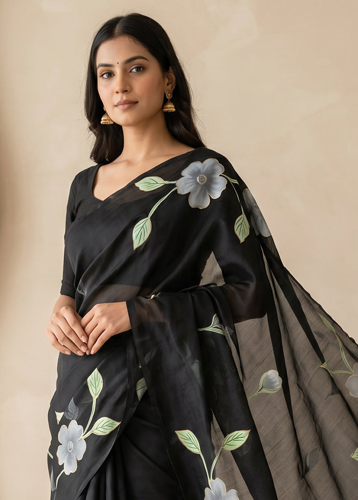 Black Organza Saree With Blouse Piece