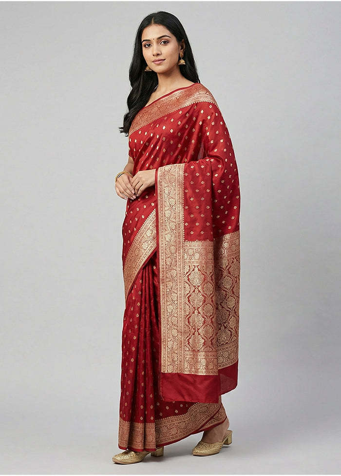 Red Banarasi Silk Saree With Blouse Piece