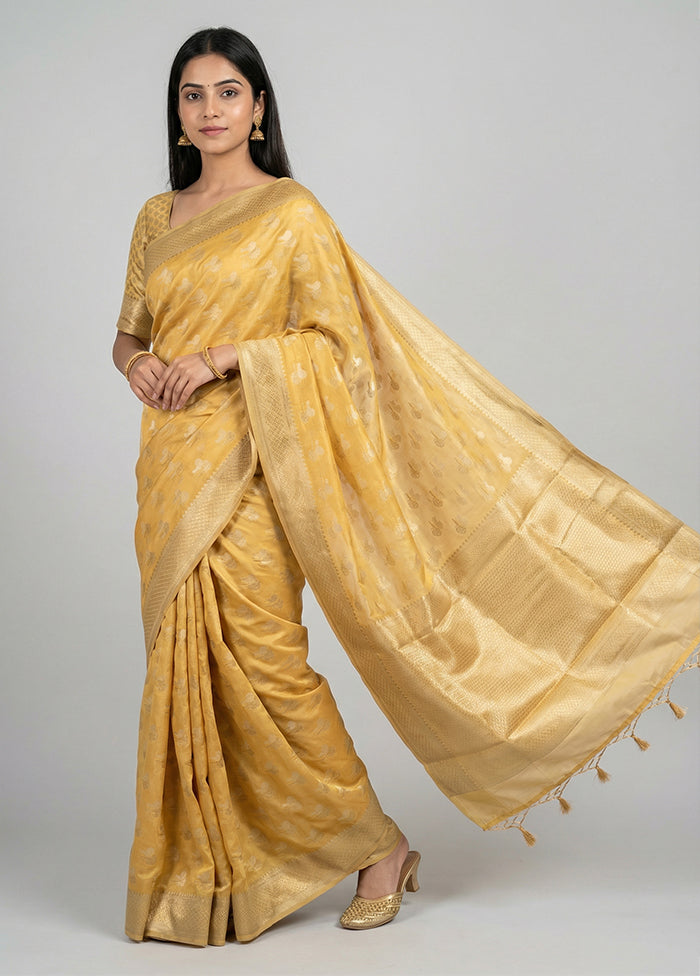 Yellow Kora Silk Saree With Blouse Piece