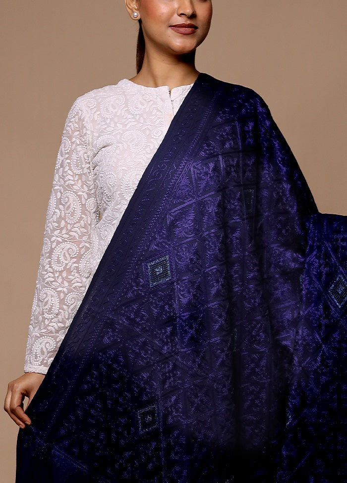 Purple Butta Work With Zari Woven Border Shawl