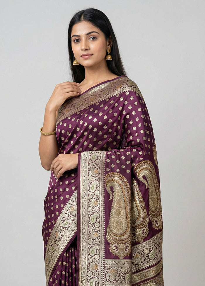 Maroon Banarasi Silk Saree With Blouse Piece