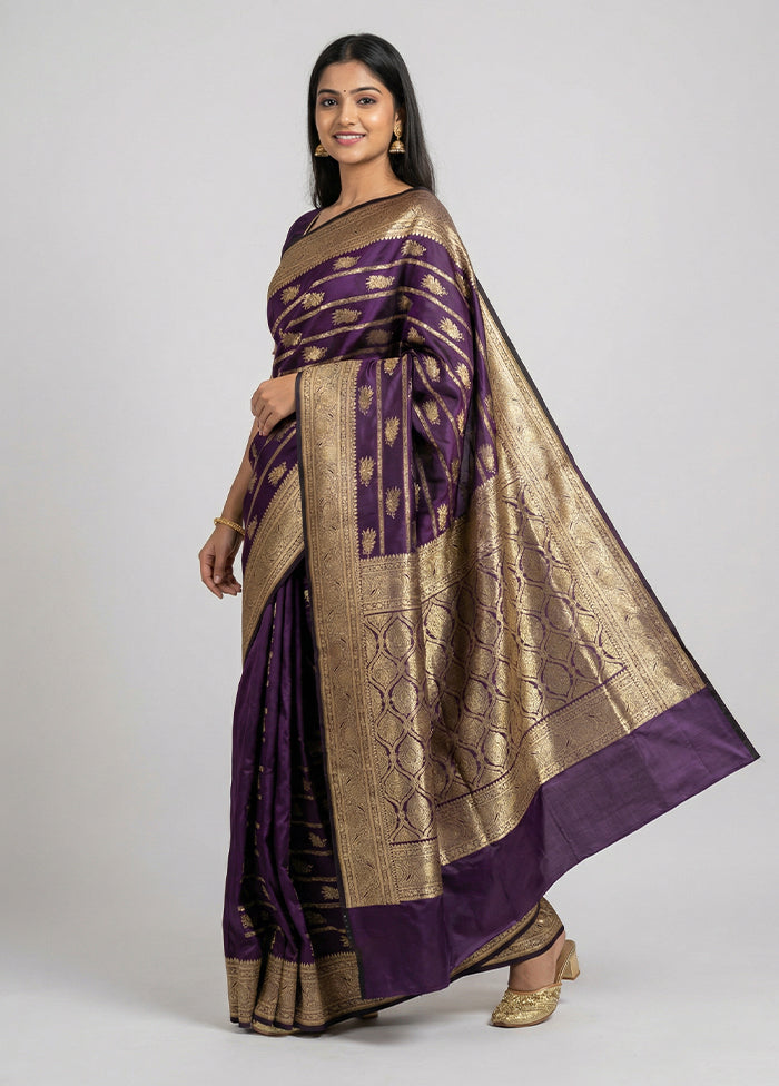 Purple Banarasi Silk Saree With Blouse Piece