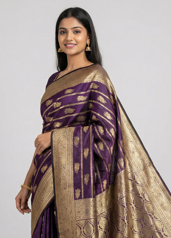 Purple Banarasi Silk Saree With Blouse Piece