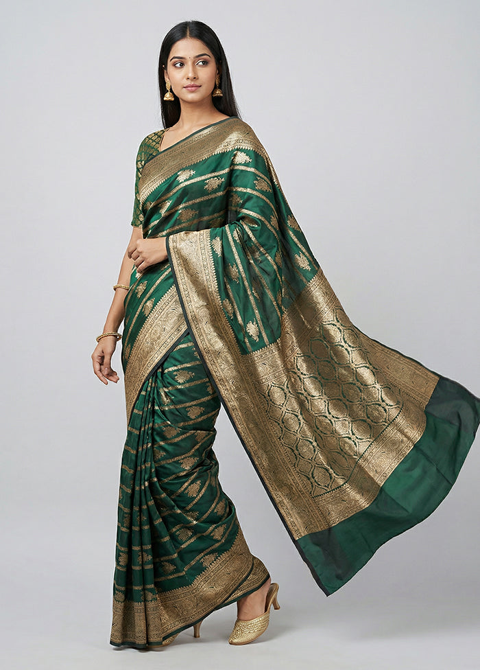 Green Banarasi Silk Saree With Blouse Piece