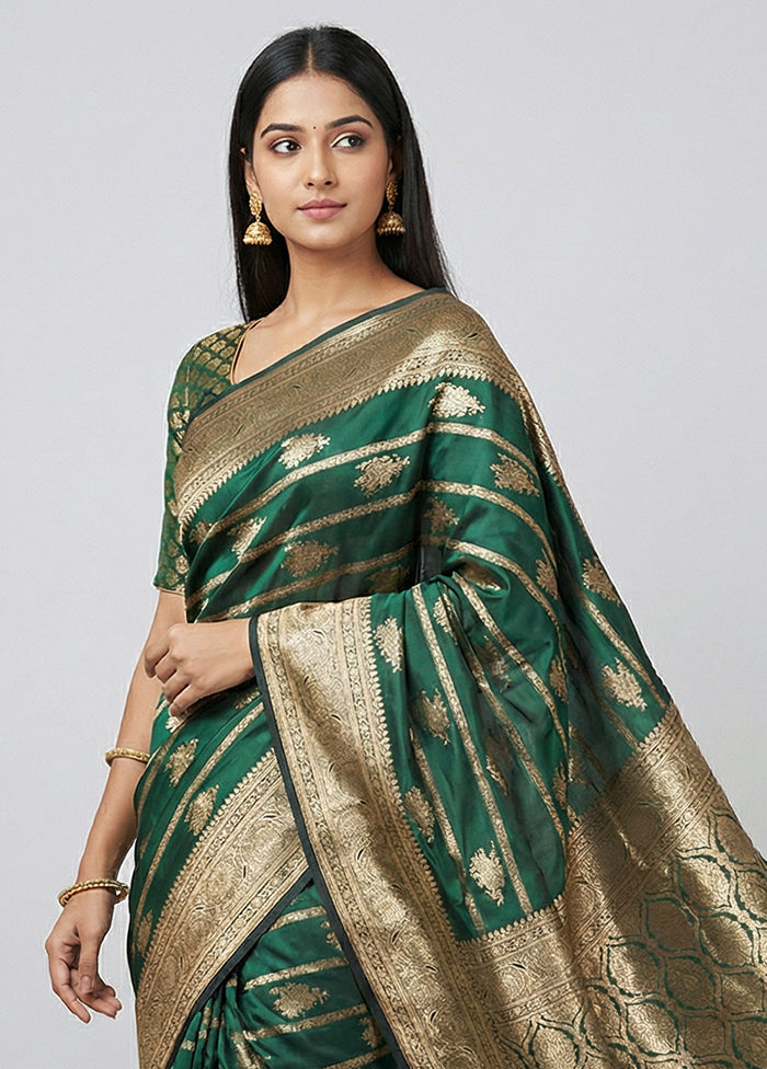 Green Banarasi Silk Saree With Blouse Piece