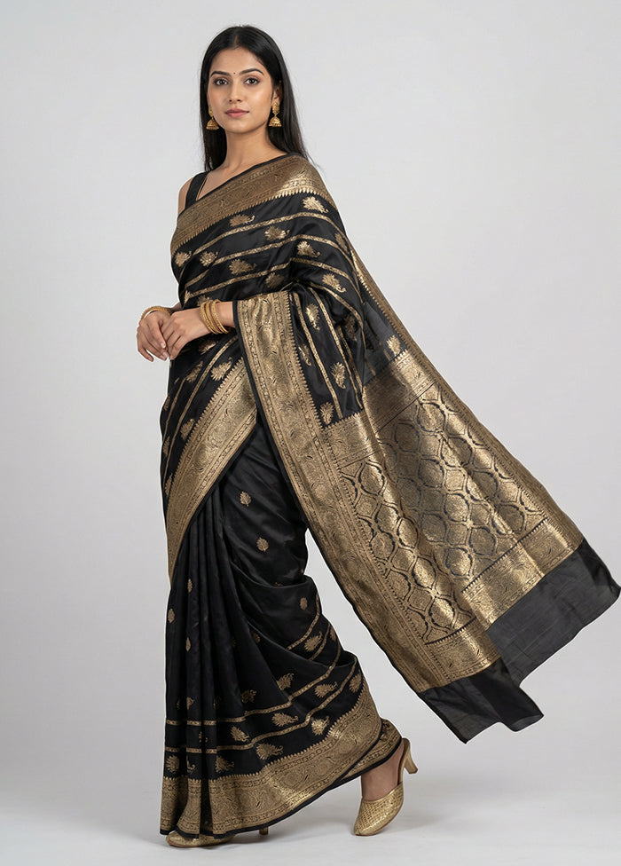Black Banarasi Silk Saree With Blouse Piece