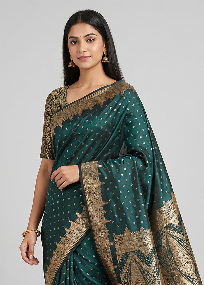 Green Banarasi Silk Saree With Blouse Piece