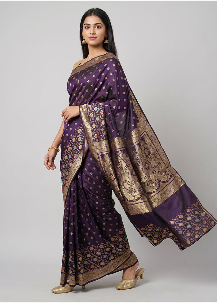 Purple Banarasi Silk Saree With Blouse Piece