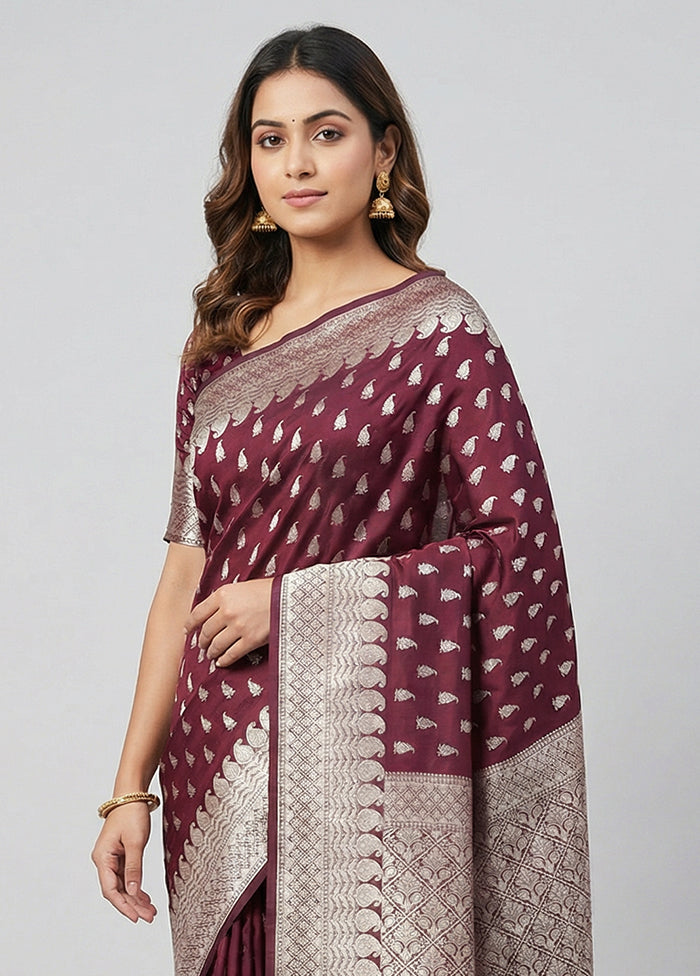 Maroon Uppada Silk Saree With Blouse Piece