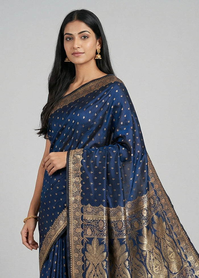 Blue Banarasi Silk Saree With Blouse Piece