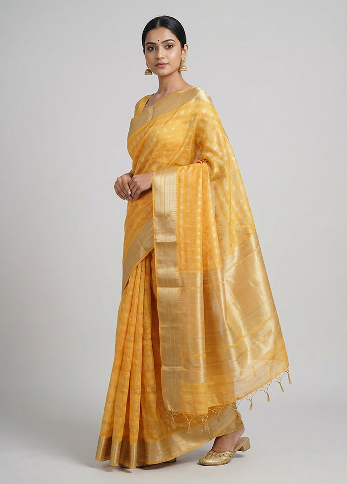 Yellow Kora Silk Saree With Blouse Piece