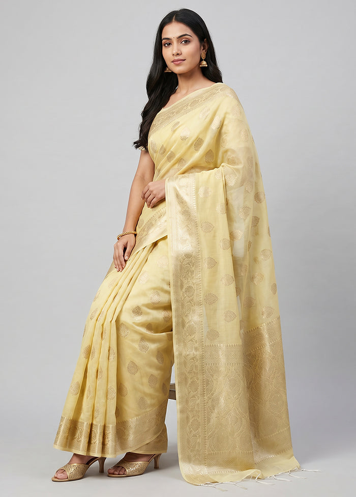 Yellow Dupion Silk Saree With Blouse Piece