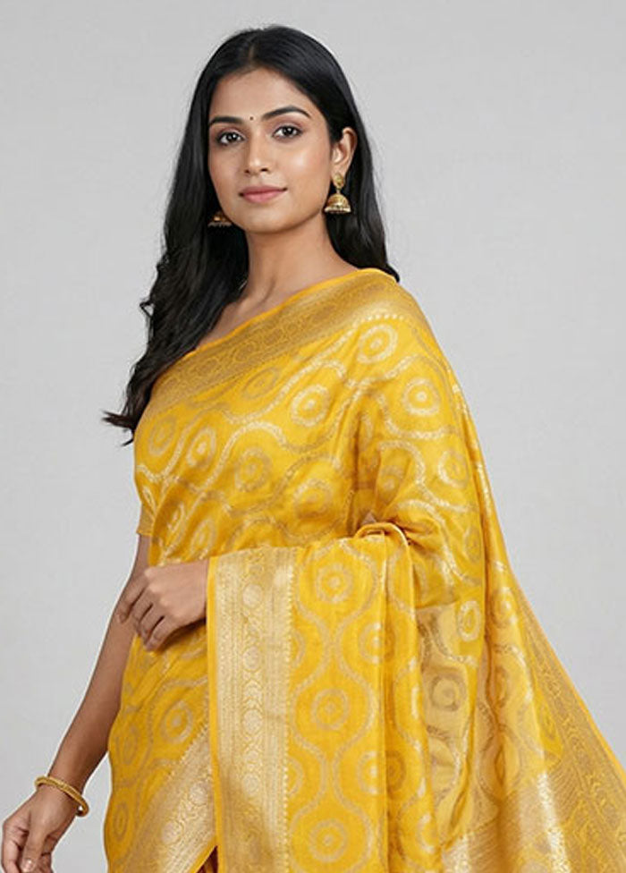 Yellow Kora Silk Saree With Blouse Piece