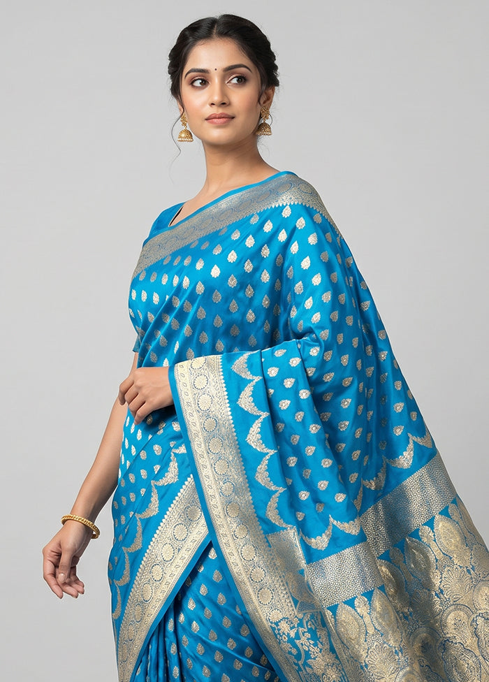 Blue Banarasi Silk Saree With Blouse Piece