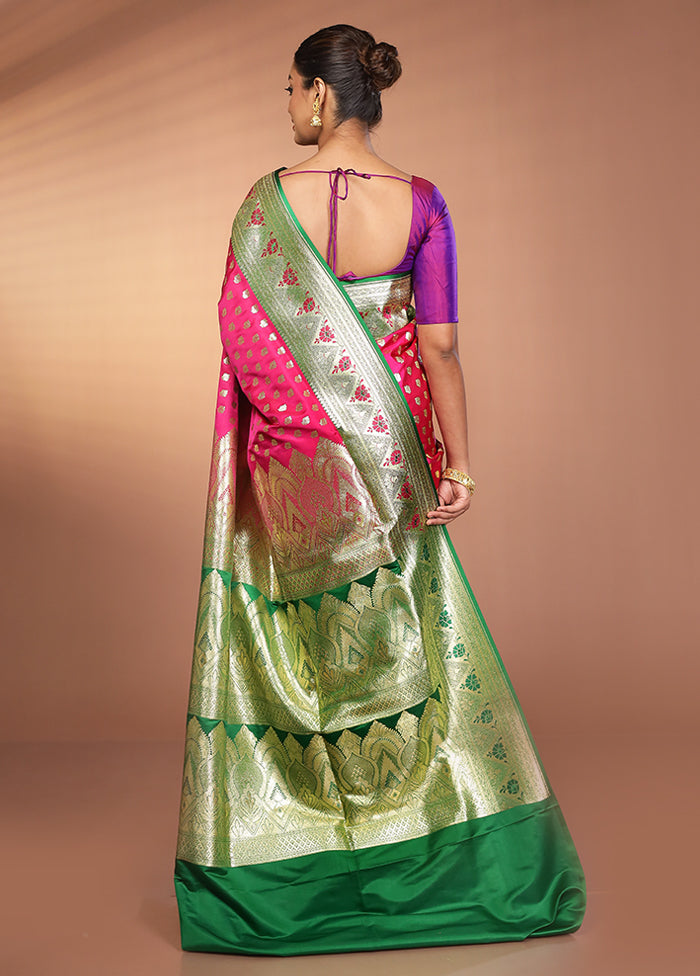 Pink Banarasi Silk Saree With Blouse Piece