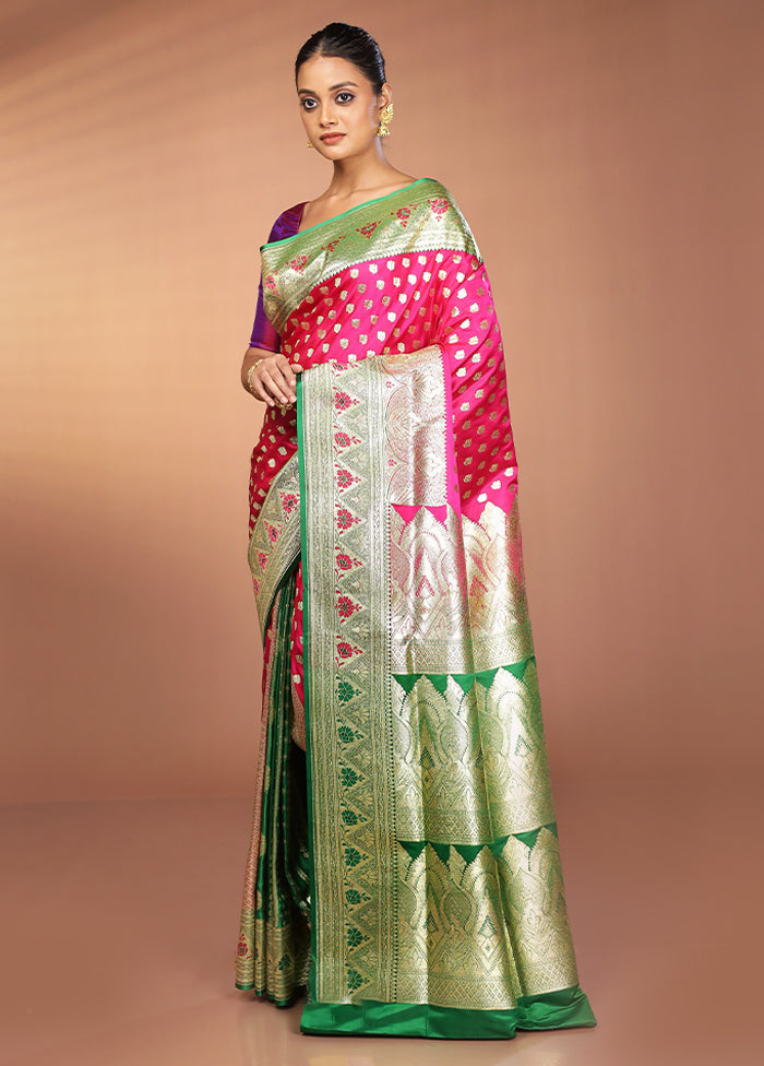 Pink Banarasi Silk Saree With Blouse Piece