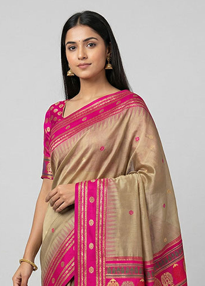 Cream Dupion Silk Saree With Blouse Piece
