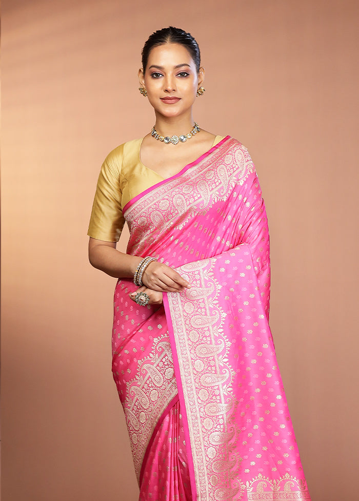 Pink Katan Silk Saree With Blouse Piece