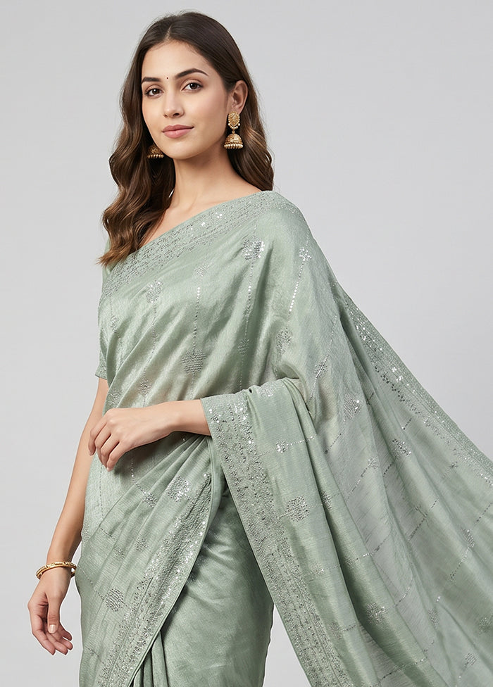 Green Georgette Saree With Blouse Piece