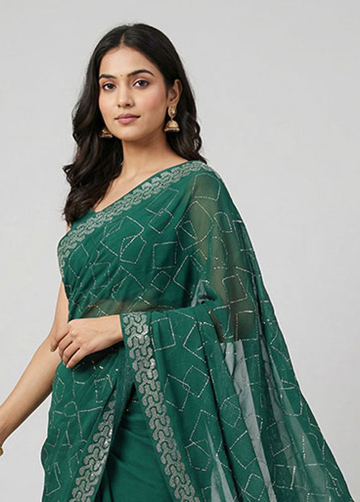 Green Georgette Saree With Blouse Piece