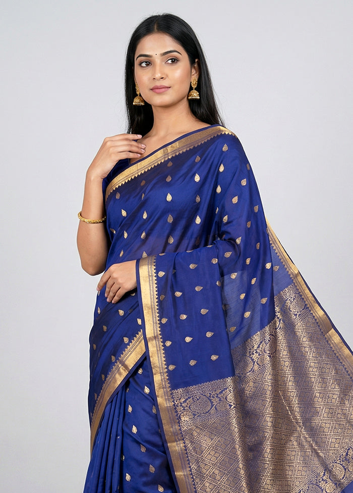 Blue Kanjivaram Silk Saree With Blouse Piece