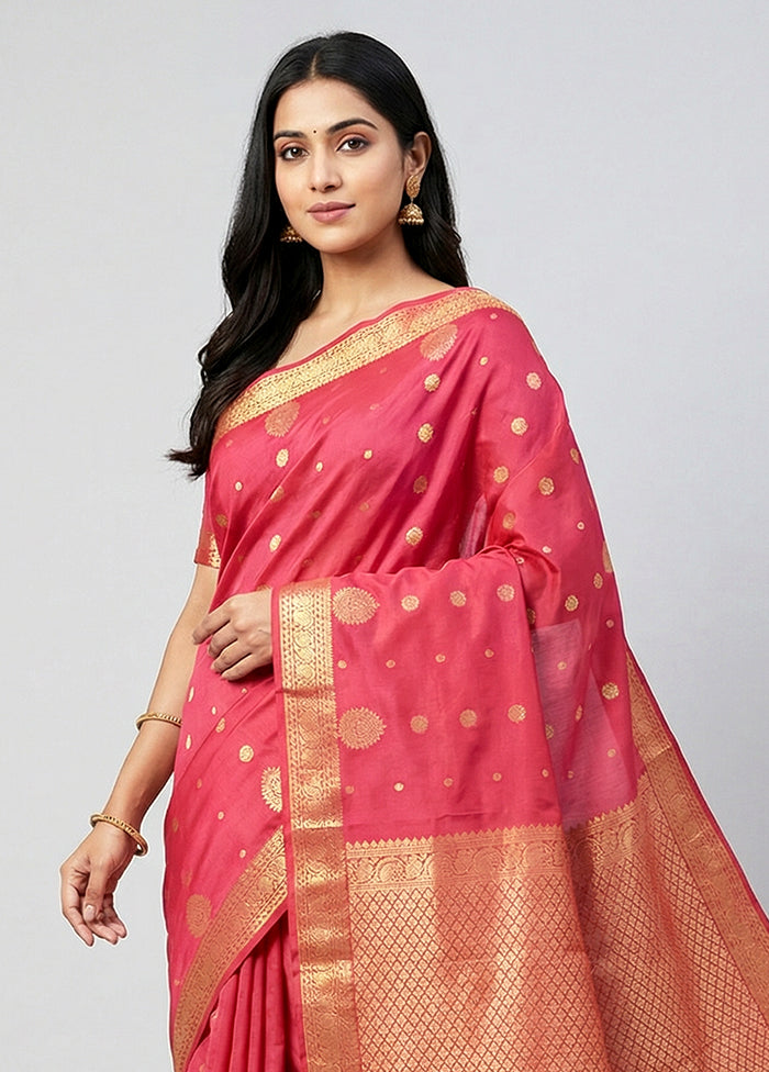 Pink Kanjivaram Silk Saree With Blouse Piece