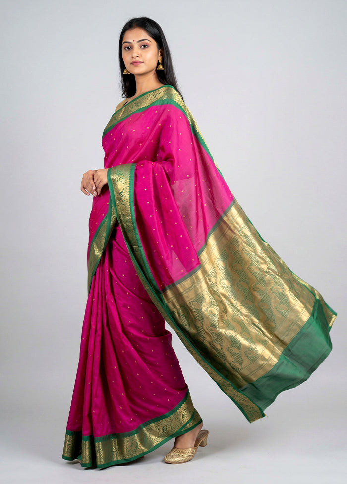 Pink Kanjivaram Silk Saree With Blouse Piece