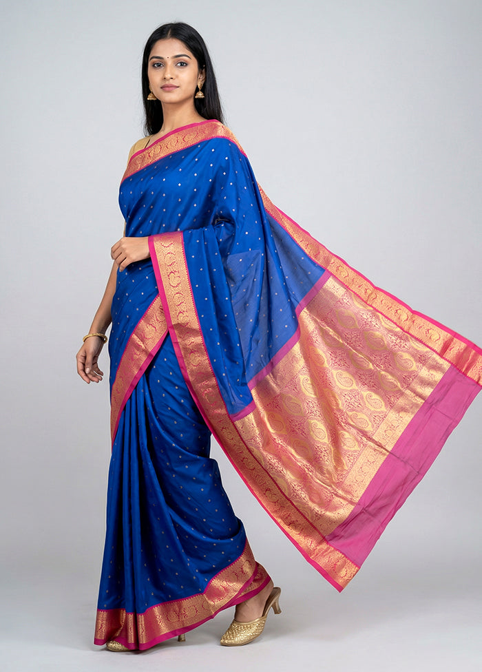 Blue Kanjivaram Silk Saree With Blouse Piece