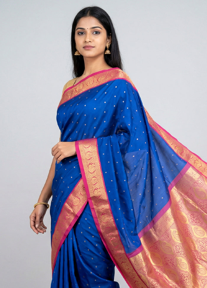 Blue Kanjivaram Silk Saree With Blouse Piece