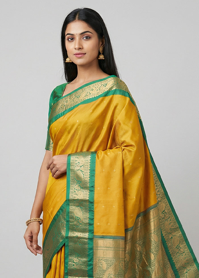 Yellow Kanjivaram Silk Saree With Blouse Piece