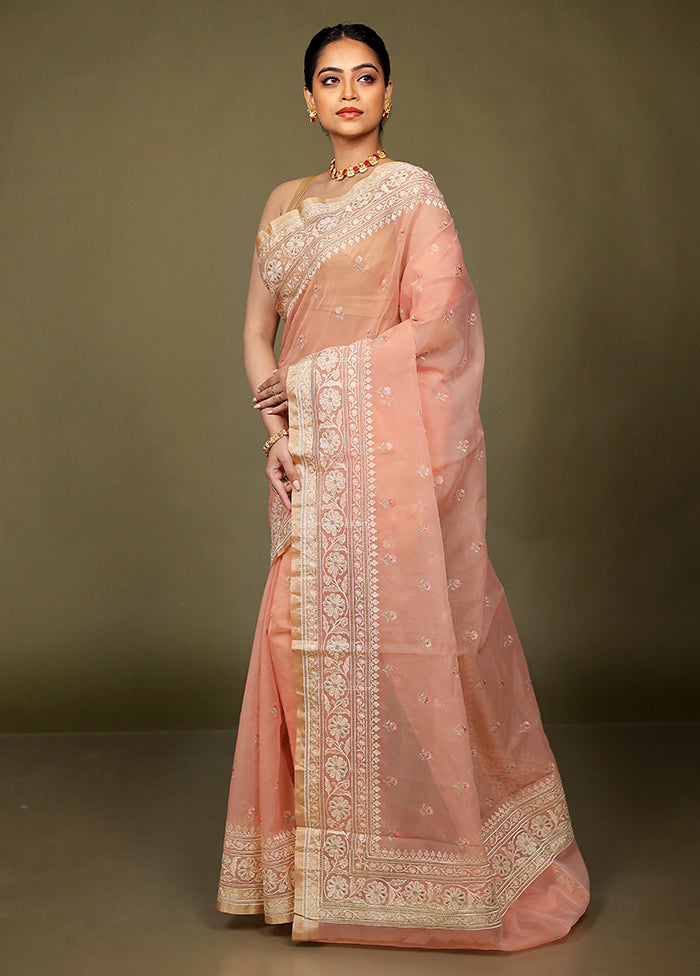 Pink Organza Saree With Blouse Piece