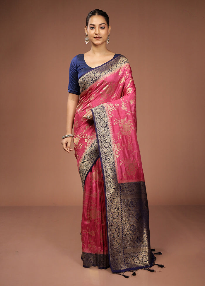Pink Dupion Silk Saree With Blouse Piece
