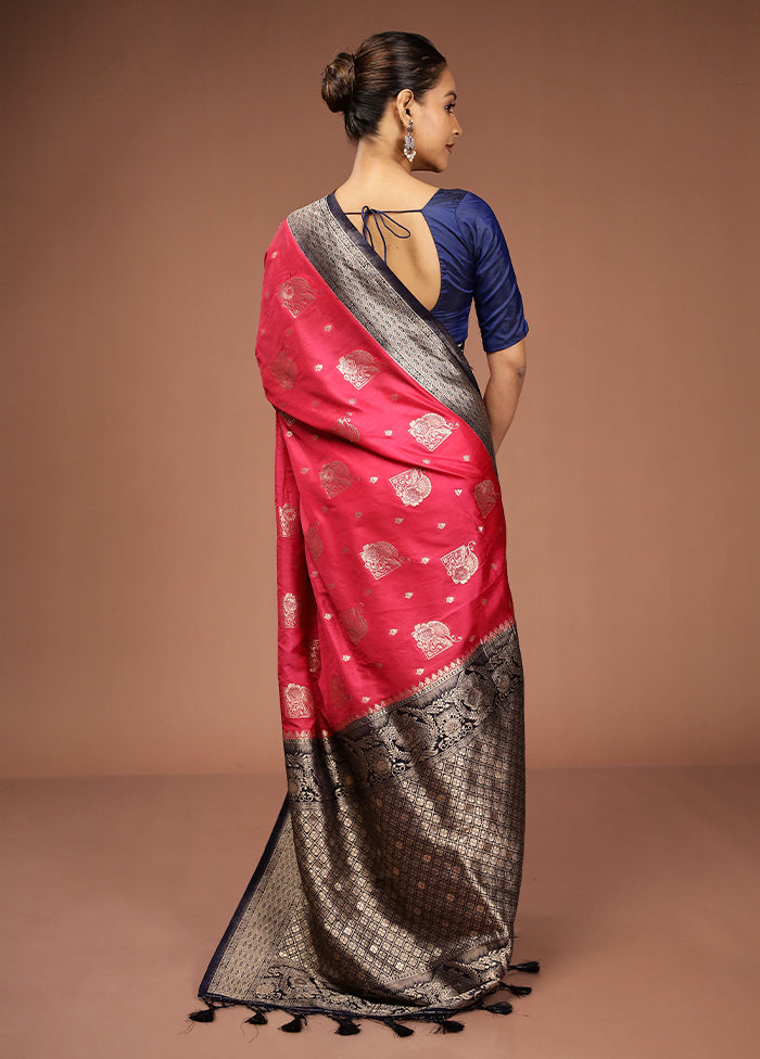 Pink Dupion Silk Saree With Blouse Piece