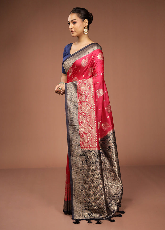 Pink Dupion Silk Saree With Blouse Piece