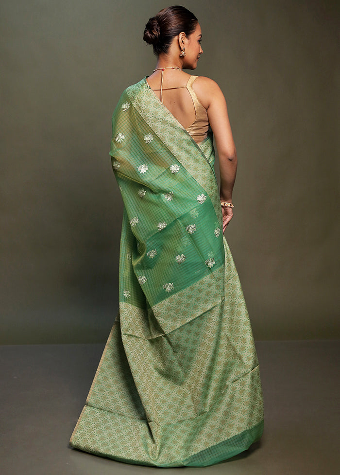 Green Kota Cotton Saree With Blouse Piece