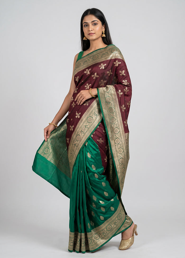 Maroon Banarasi Silk Saree With Blouse Piece