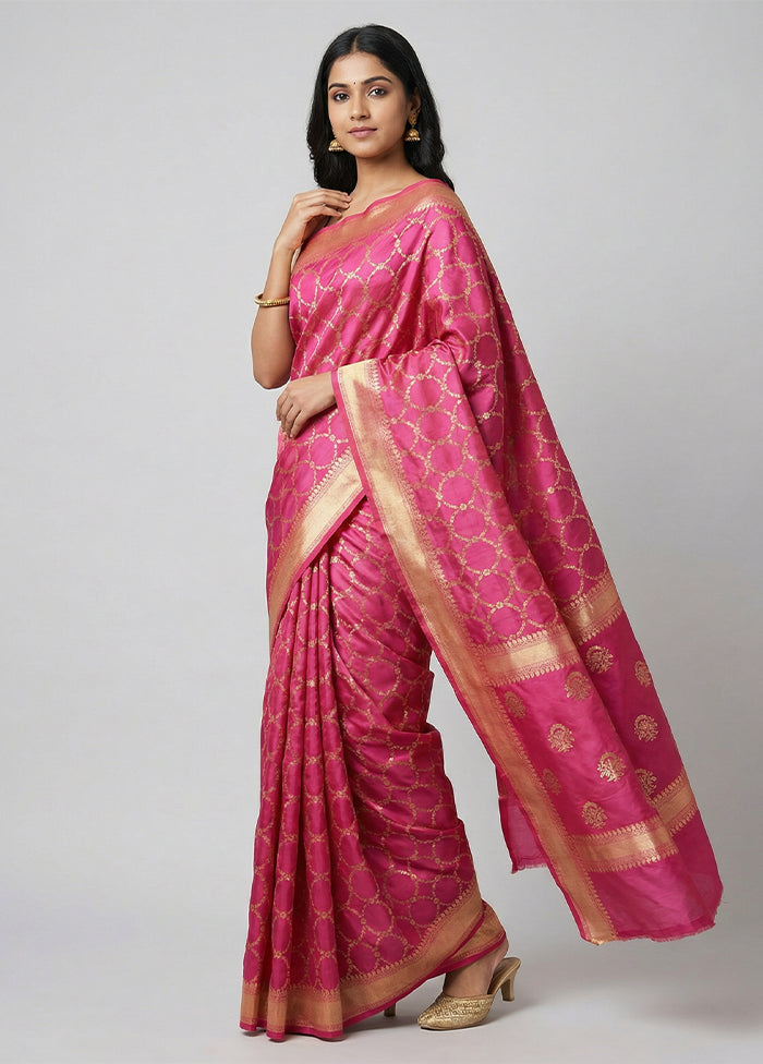 Pink Handloom Katan Pure Silk Saree With Blouse Piece