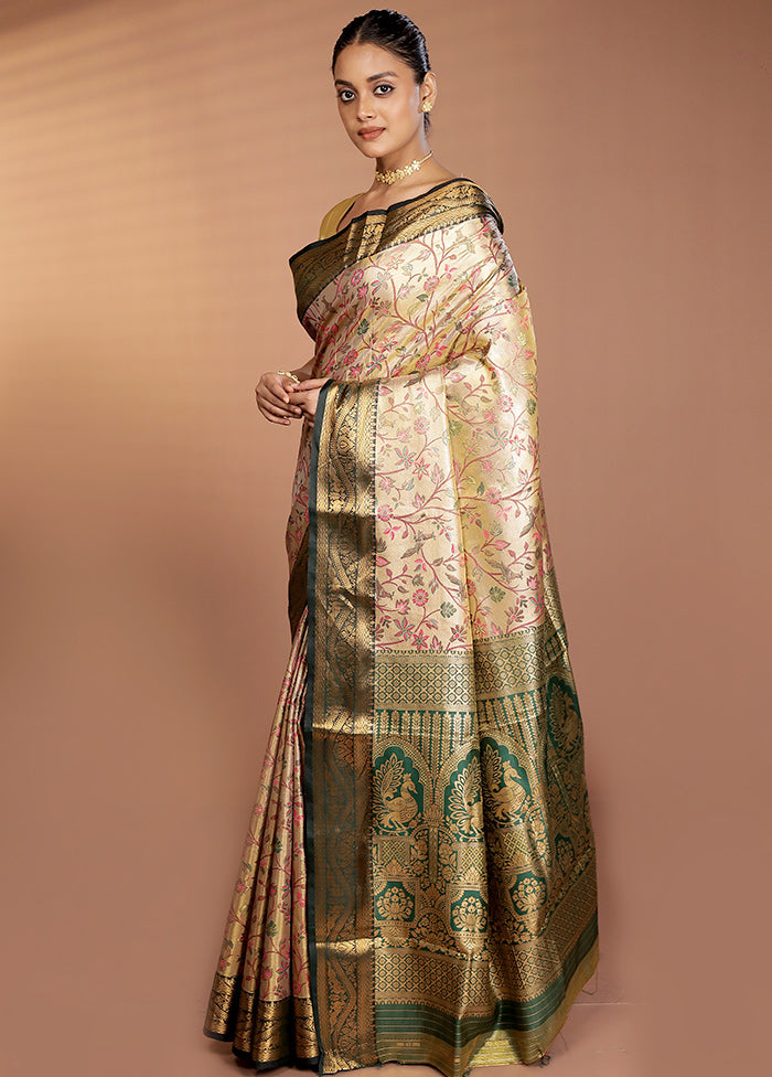Gold Kanjivaram Silk Saree With Blouse Piece