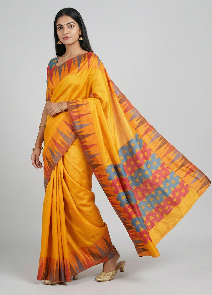 Yellow Kanjivaram Silk Saree With Blouse Piece