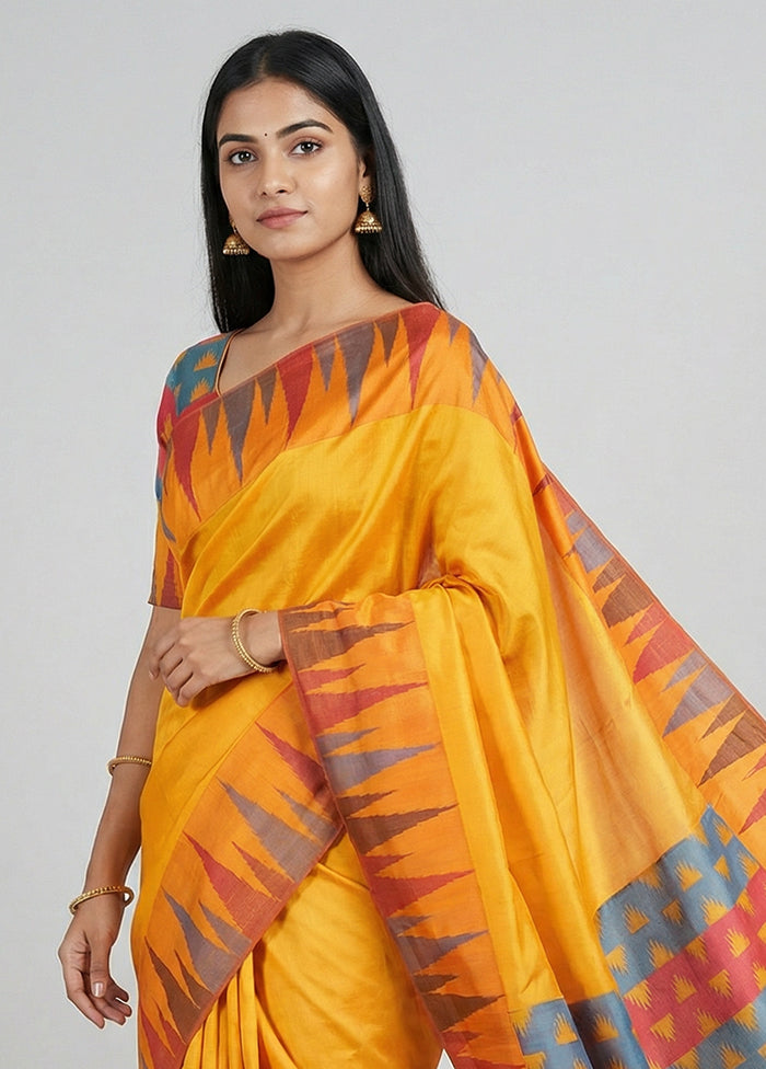 Yellow Kanjivaram Silk Saree With Blouse Piece