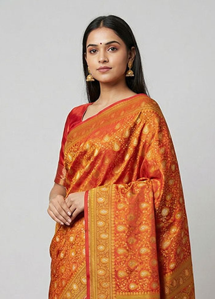 Red Handloom Tanchoi Pure Silk Saree With Blouse Piece