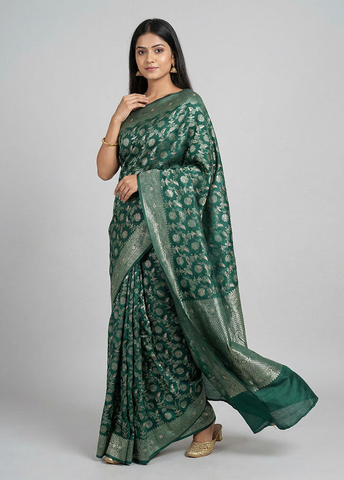 Green Dupion Silk Saree With Blouse Piece