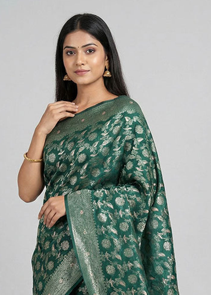 Green Dupion Silk Saree With Blouse Piece