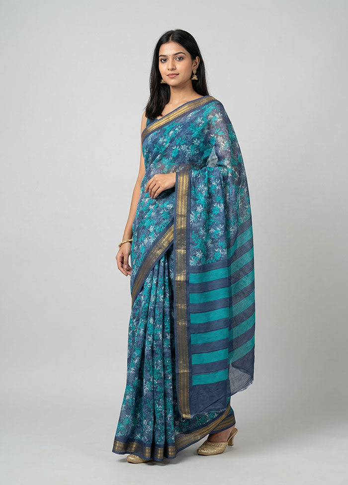 Grey Chanderi Cotton Saree With Blouse Piece